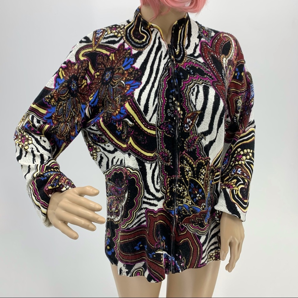 Alberto Makali Multi Colored Beaded Zip Cardigan L